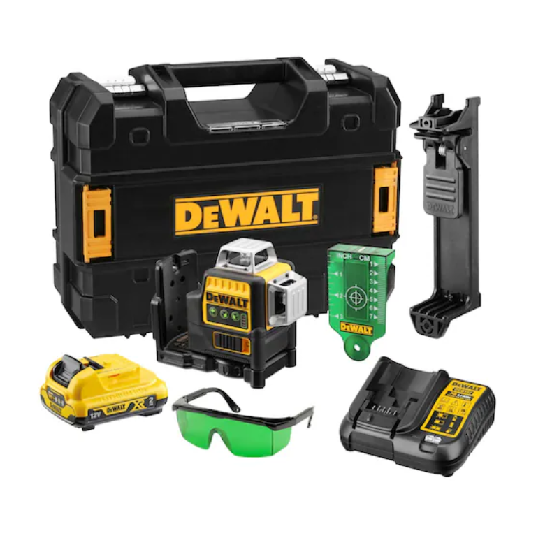 NIVELIR KRIŽNI LASER 30-60 MET 12V 2AH PUNJAČ I NAOČALE DEWALT