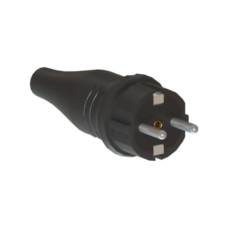 ŠUKO UTIKAČ 2POL MASIVNI S UZEMLJENJEM 16A 250 V GUM CRNI
